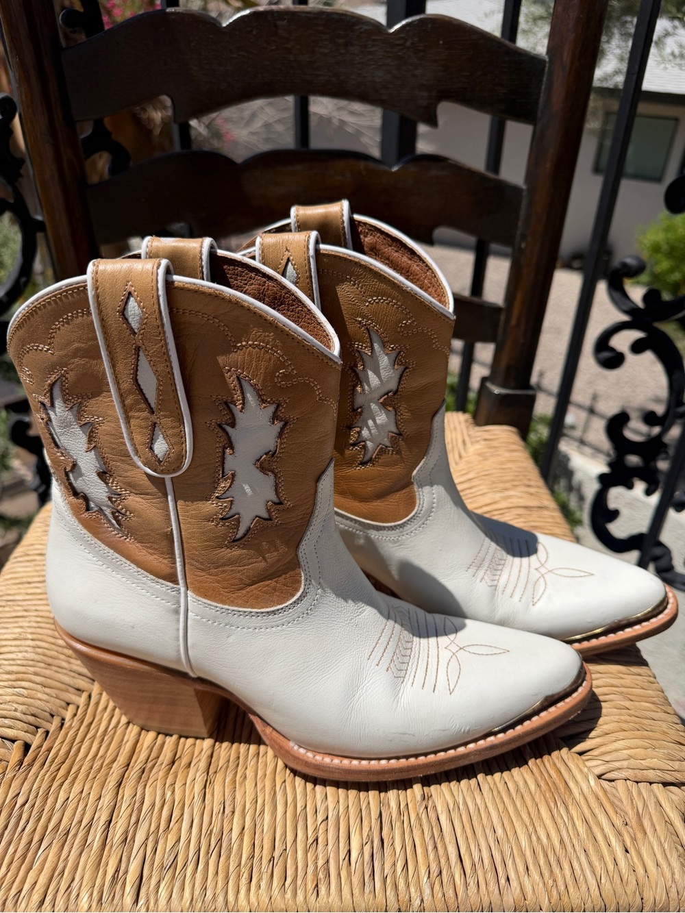 Two-Tone Cream and Tan Western Ankle Booties
